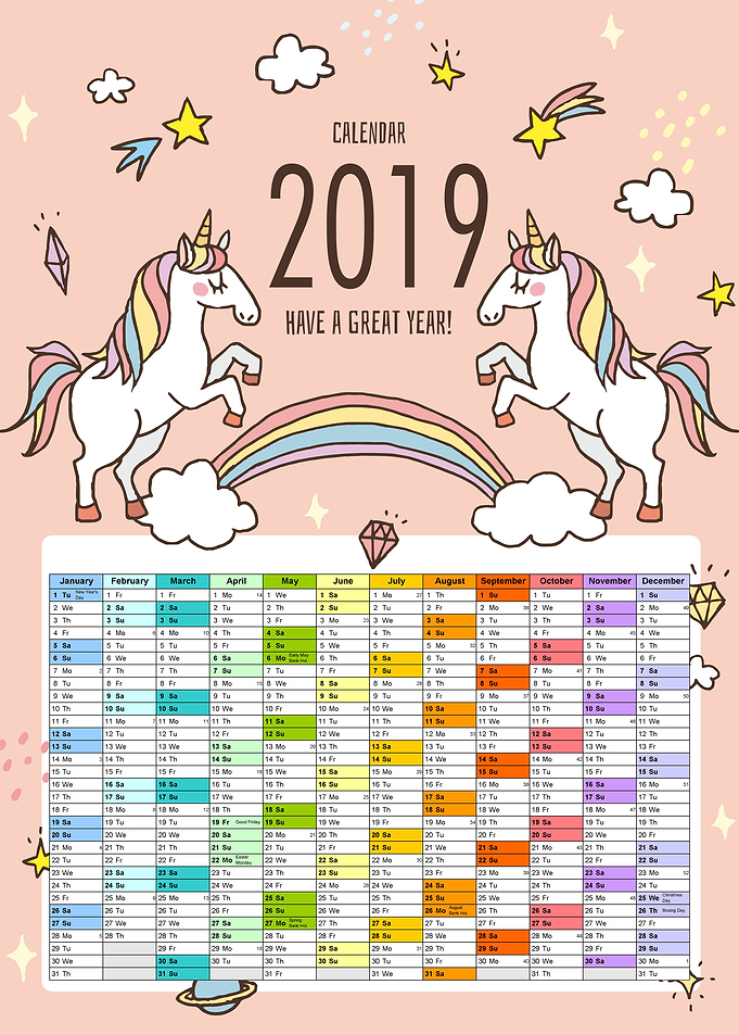Unicorn 2019 Calendar
