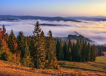 Foggy and cloudy mountains