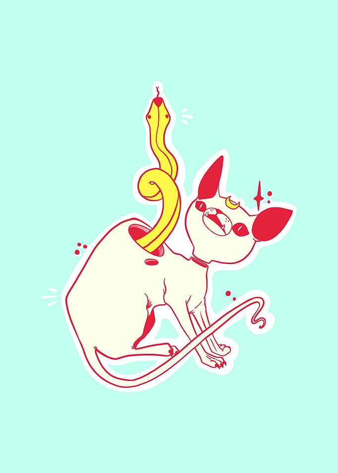 Sphynx Cat And Snake Art