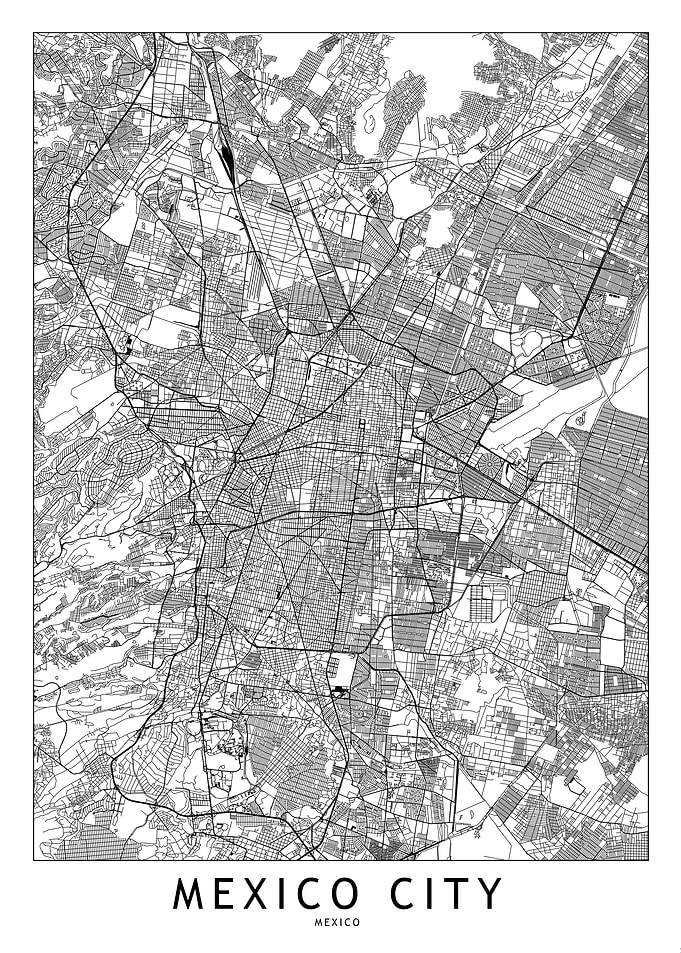 Mexico City White Map