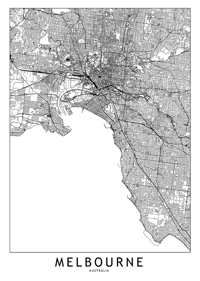 Melbourne White Map