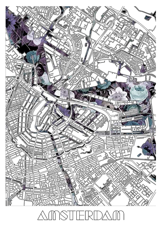 amsterdam city map floral