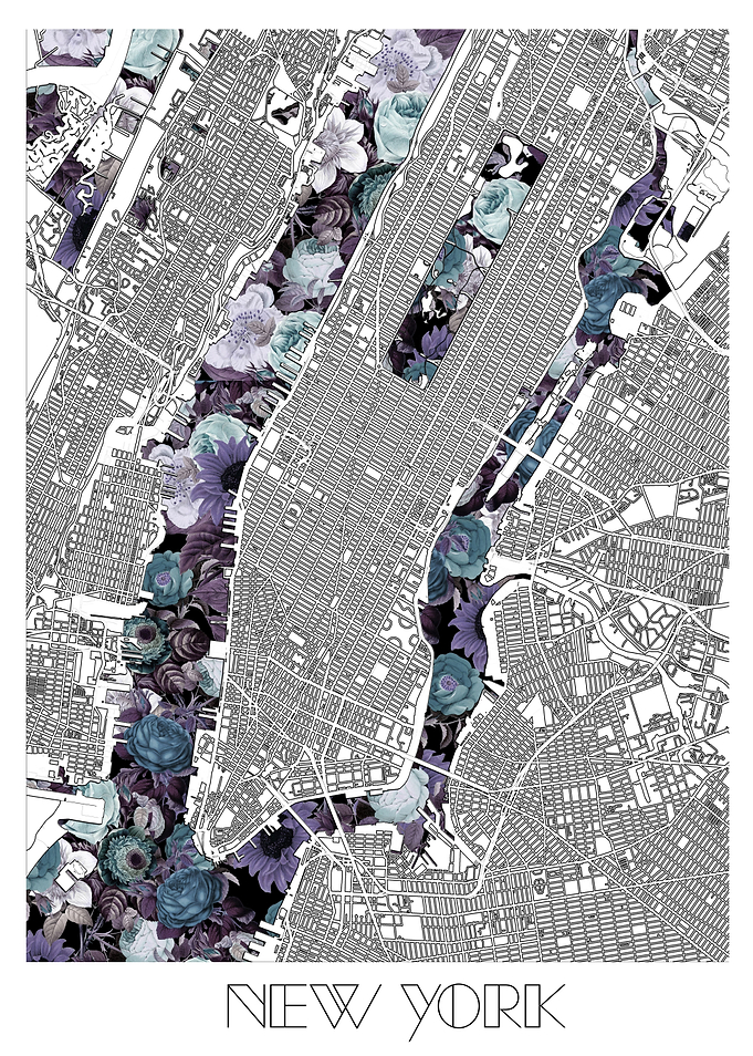new york city map floral