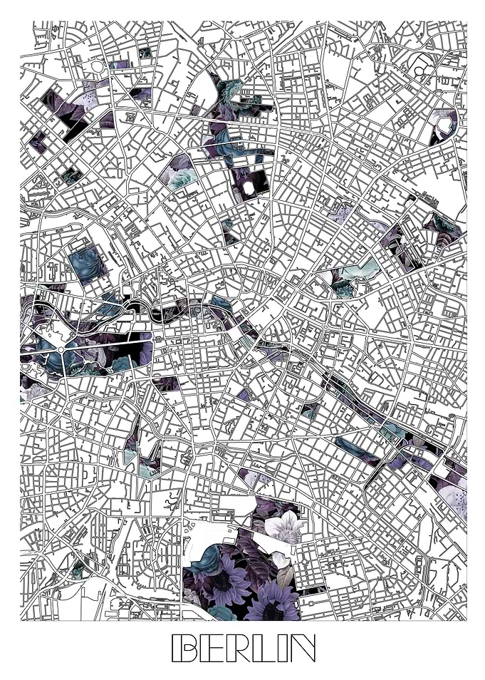 berlin city map floral