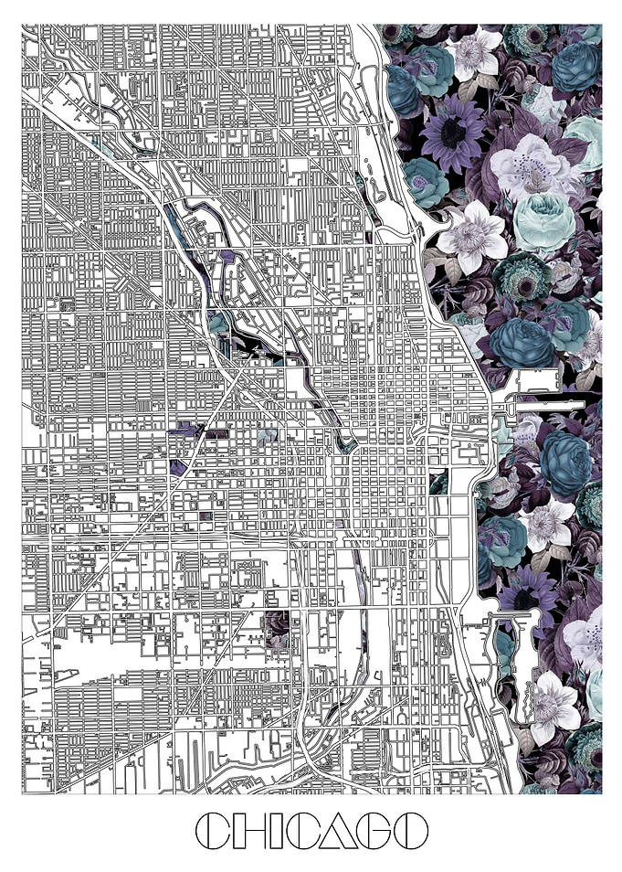 chicago city map floral