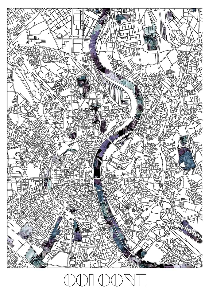 cologne city map floral