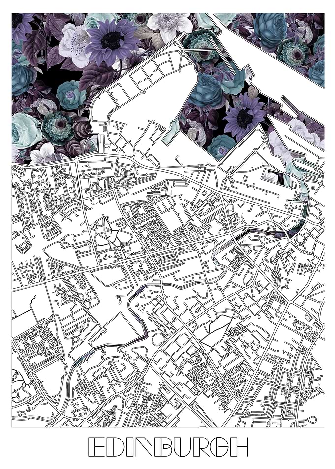 edinburgh city map floral