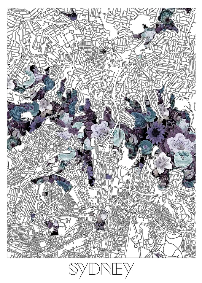 sydney city map floral