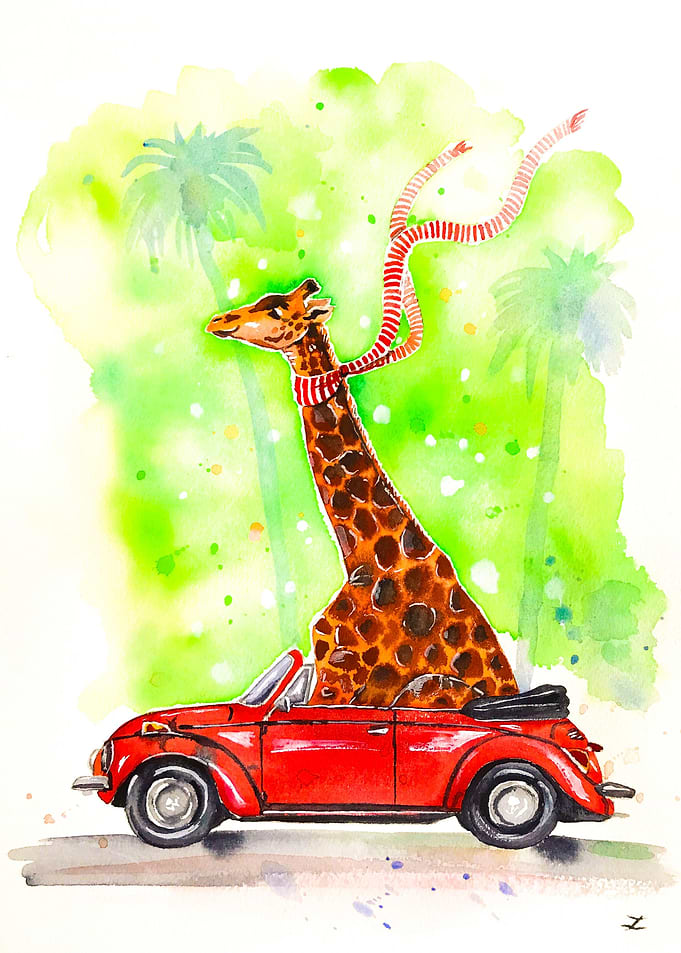 Giraffe in a Beetle