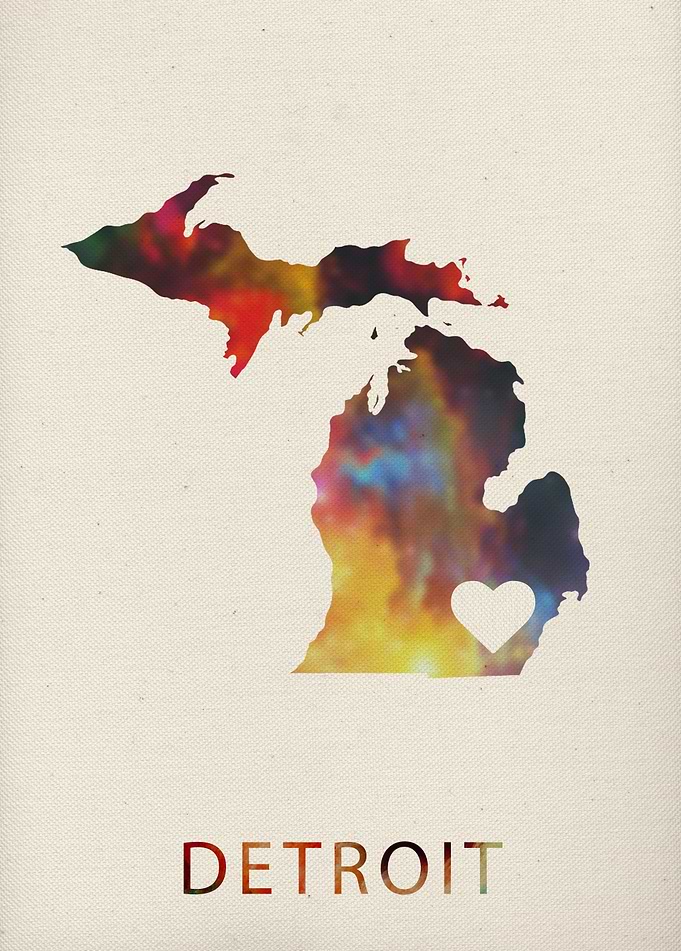 Detroit Watercolor Map