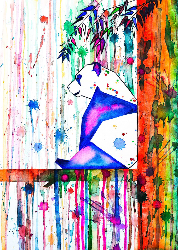 Panda in the Rainbow Rain