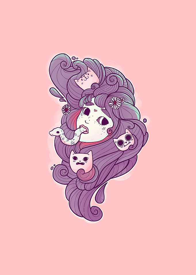 Girl With Cat Heads