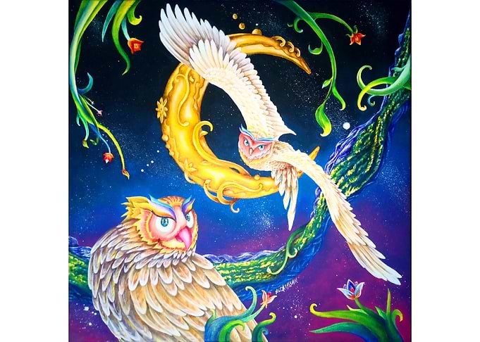 BUHOS Y LUNA DORADA