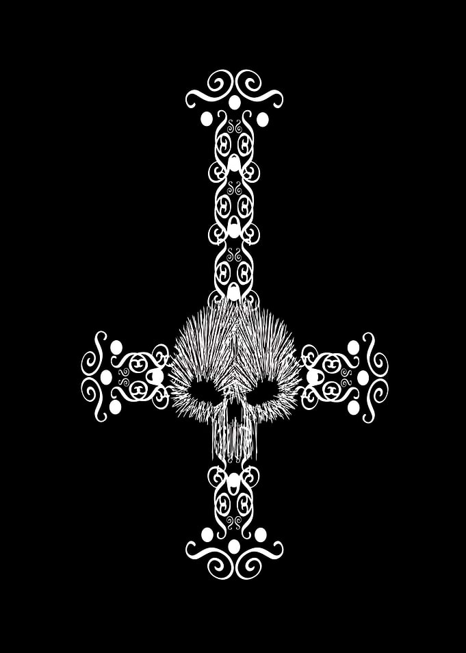 Inverted cross with skull