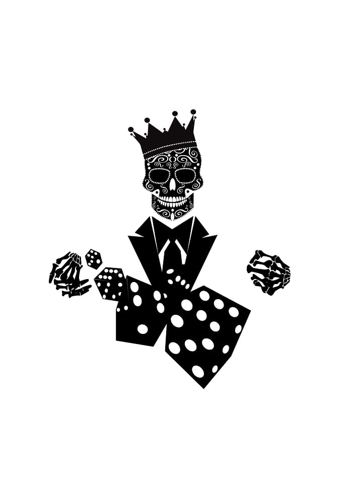 King skull with dices