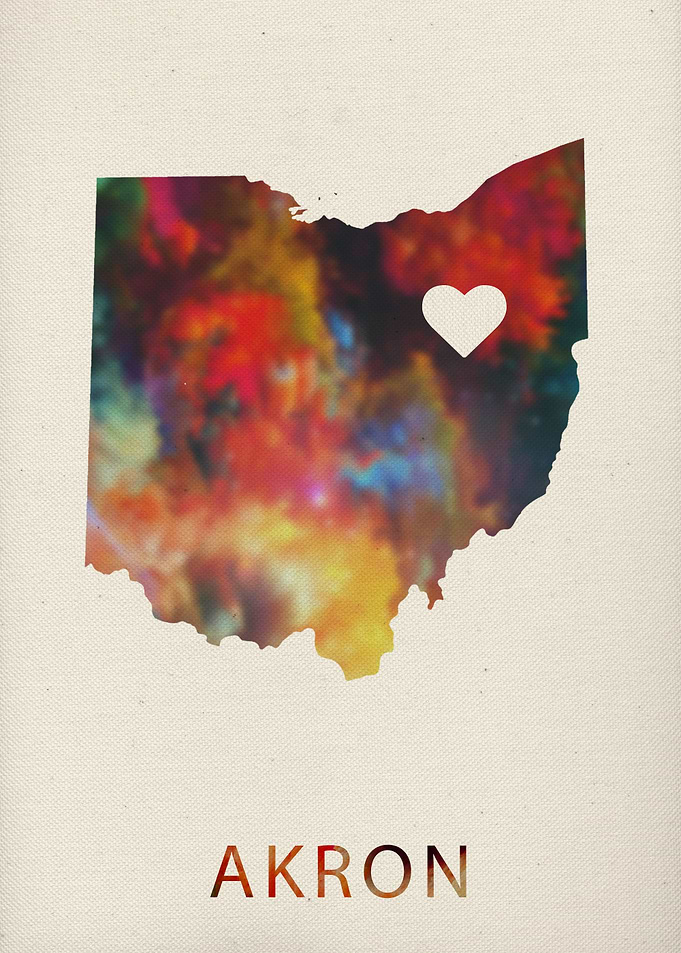 Akron Ohio Watercolor Map