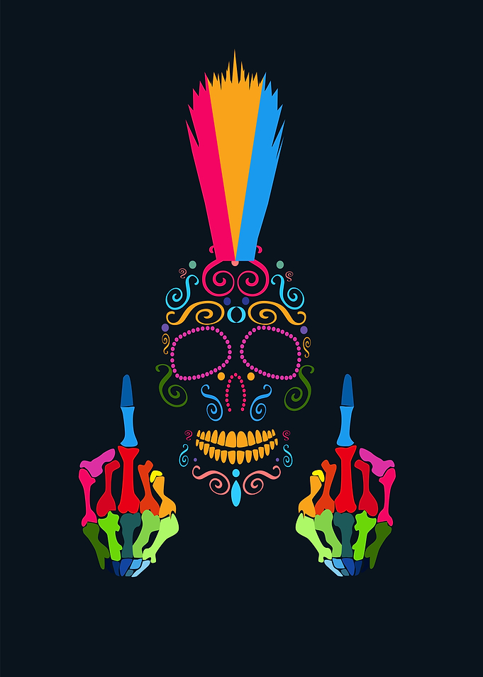 Punk skull middle finger
