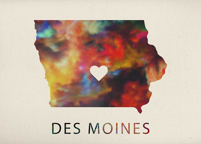 Des Moines Watercolor Map