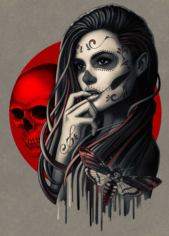 Sugar Skull Girl with Moth