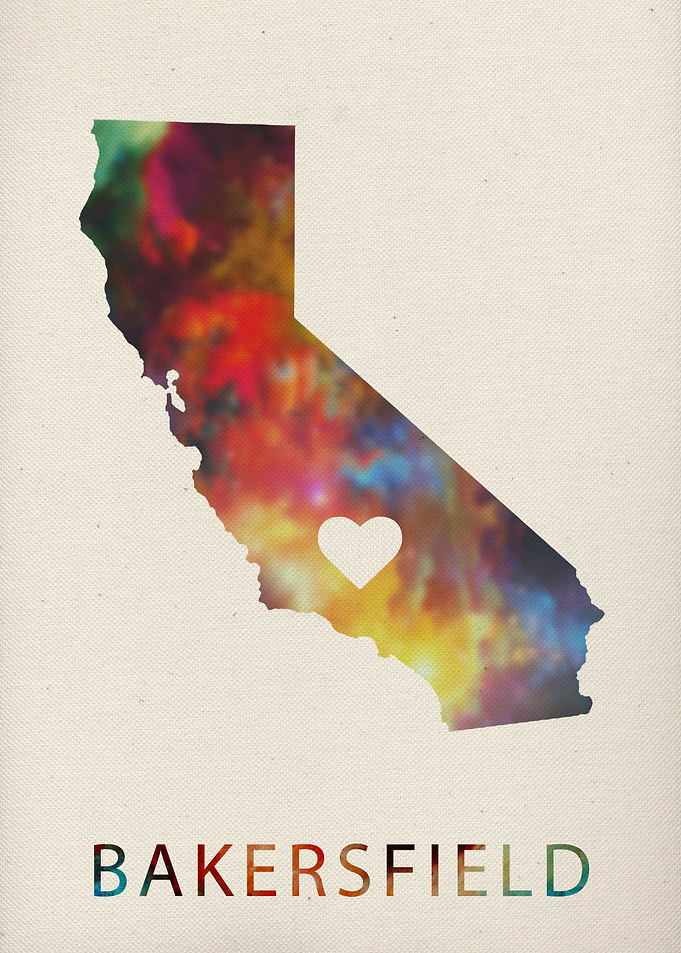 Bakersfield Watercolor Map