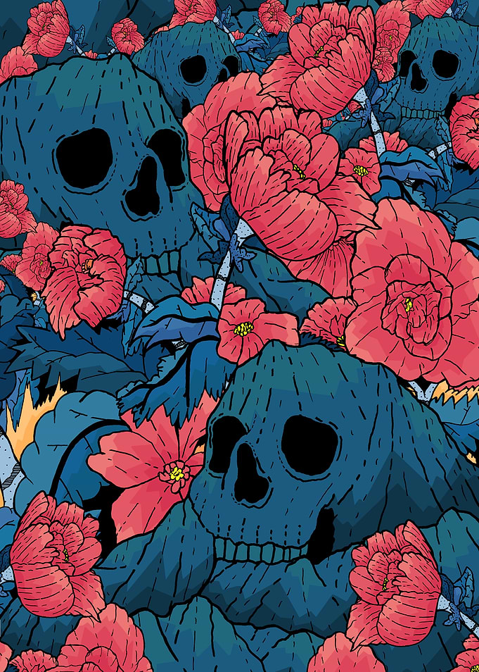 Flower and skulls