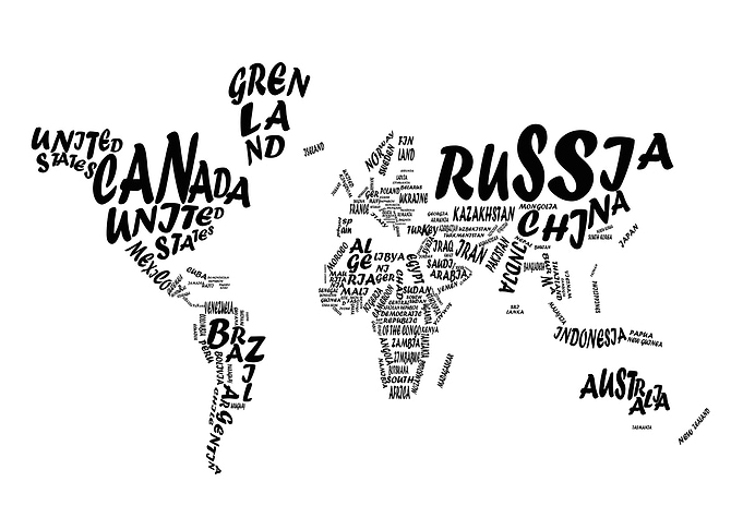 world map typography white