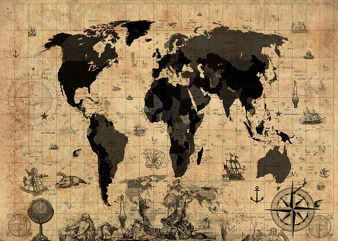 world map vintage sepia