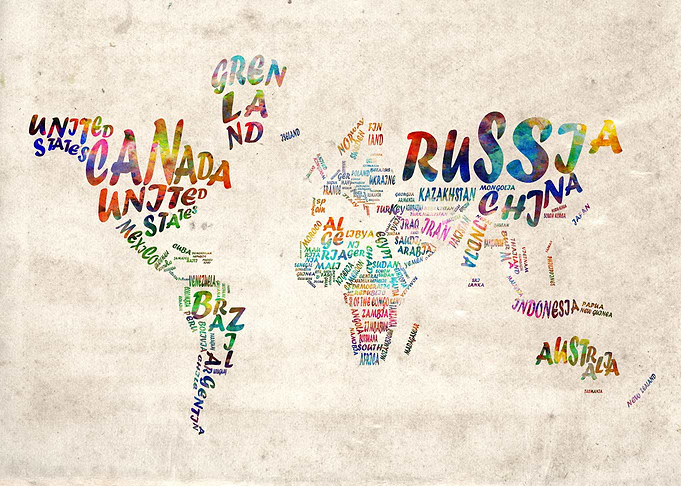 world map typography color