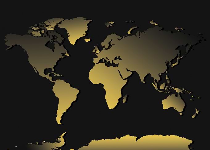 world map black gold