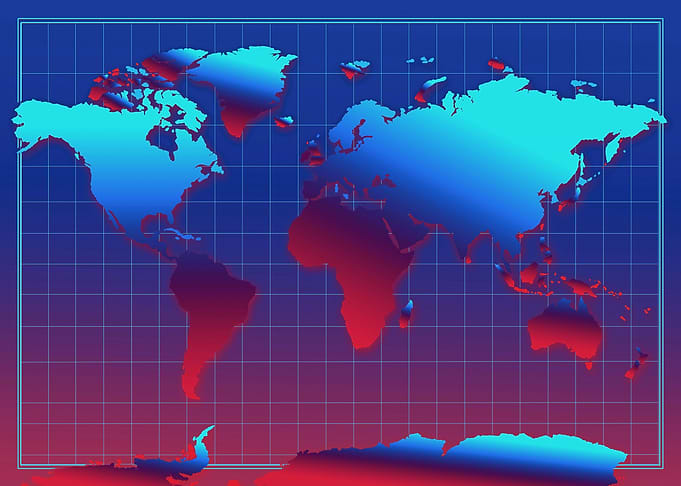 world map modern pink blue