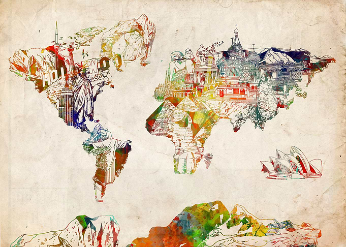 world map collage vintage
