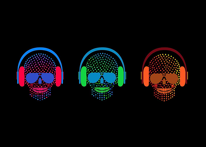 Skull icons with headphone