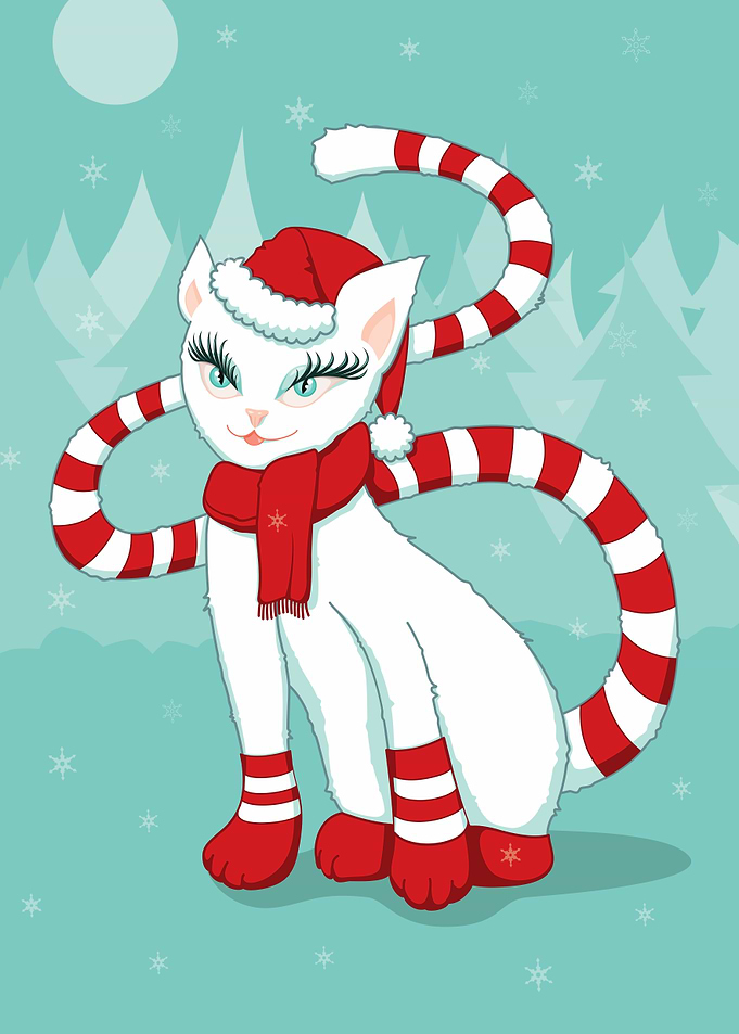 White cat in Christmas moo