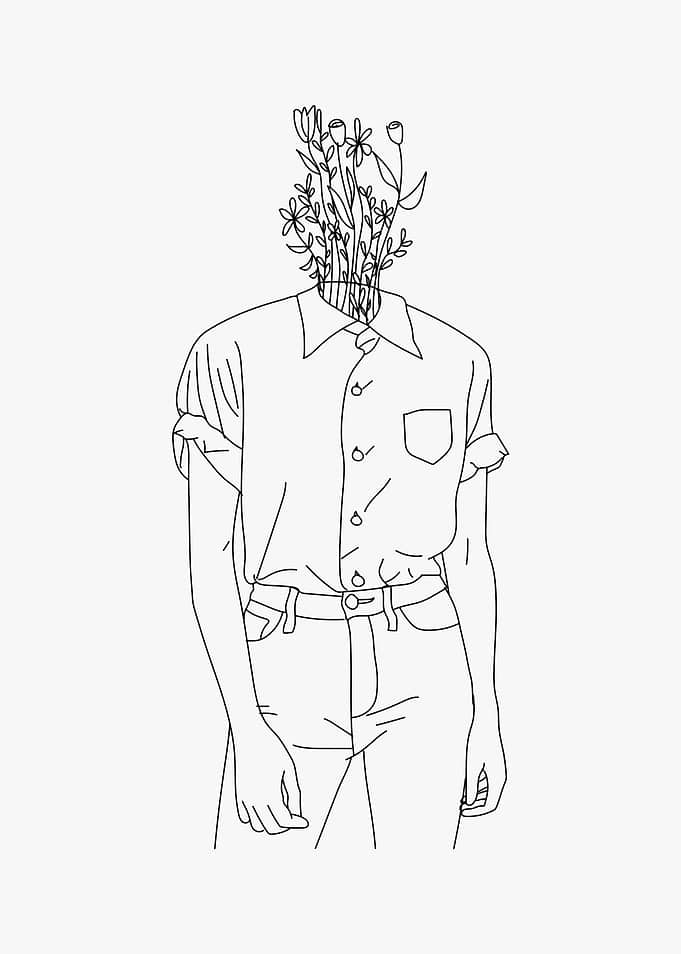 Floral Head Girl Line Art