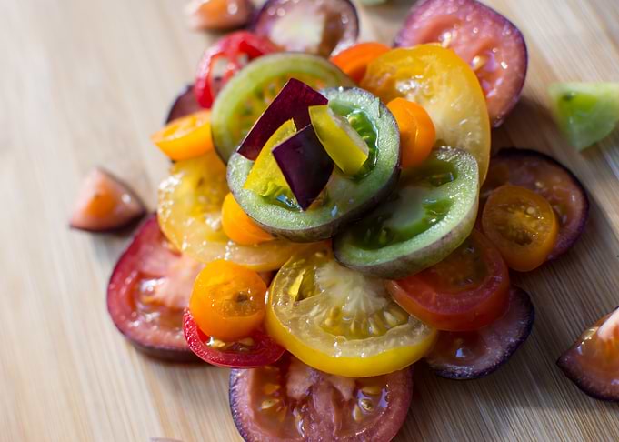 Rainbow colored tomatoes