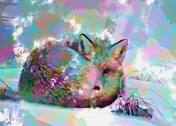WATER COLOUR FOX IN SNOW