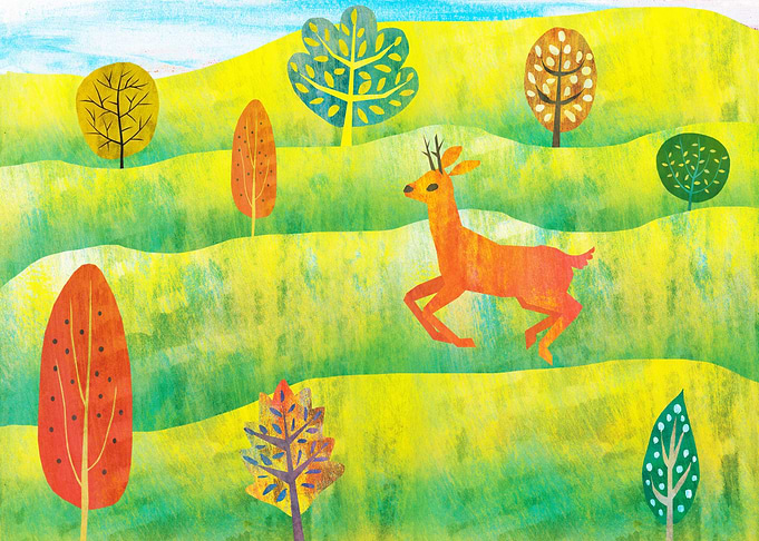 Deer Skipping on Meadow