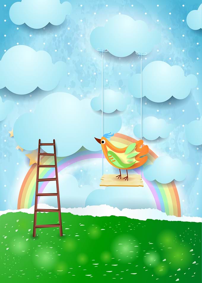Paper landscape with swing