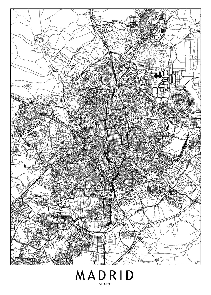 Madrid White Map