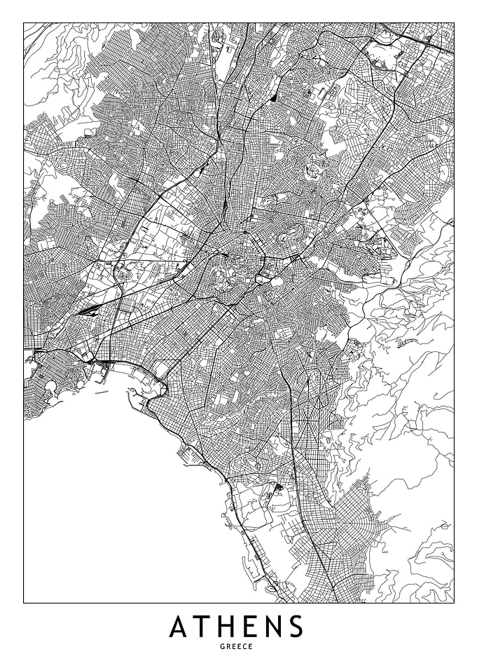 Athens White Map