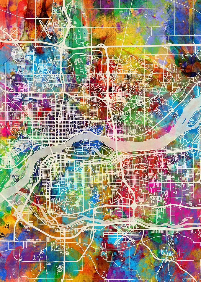 Quad Cities Map Watercolor
