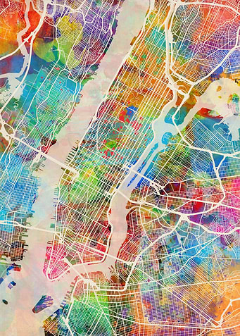 New York Map Watercolor
