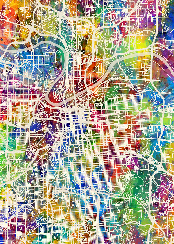 Kansas City Map Watercolor