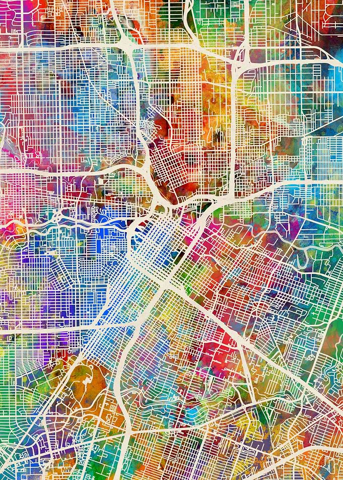Houston Map Watercolor