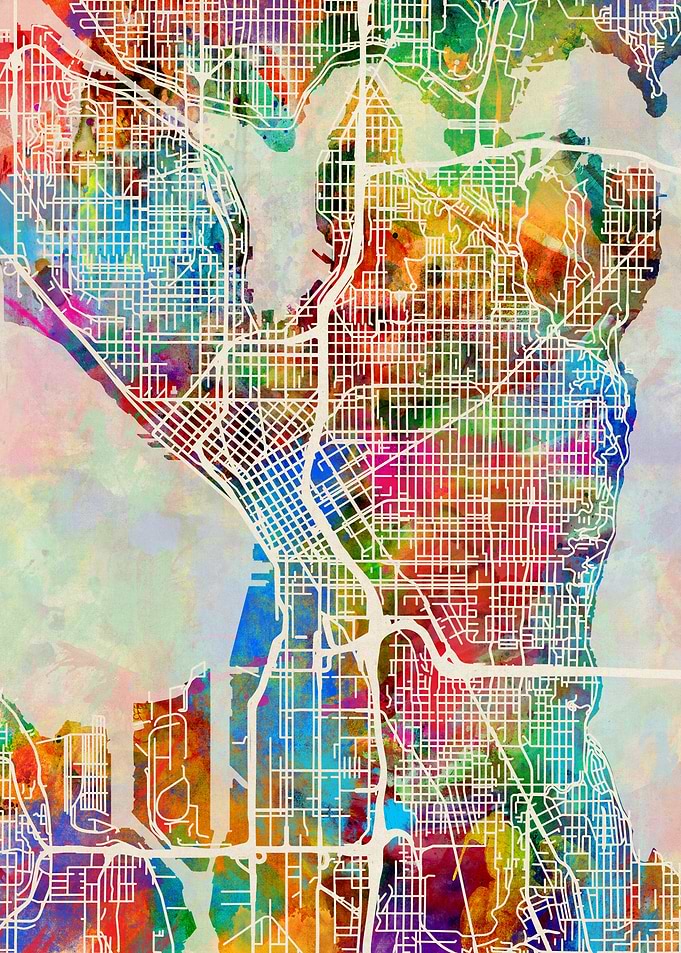Seattle Map Watercolor