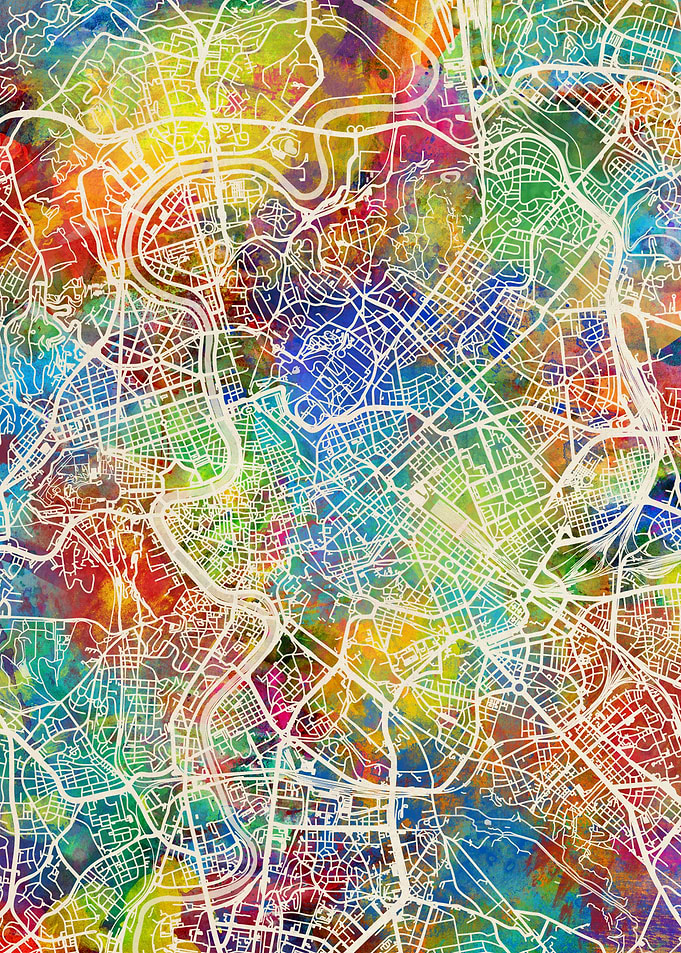 Rome Italy Map Watercolor
