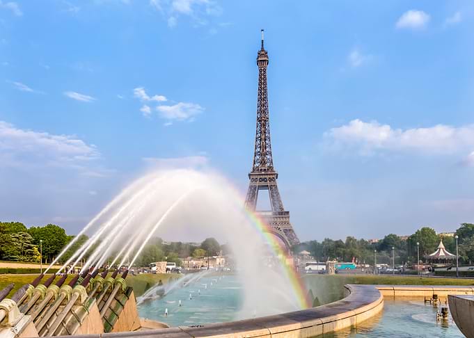 Eiffel Tower with rainbow