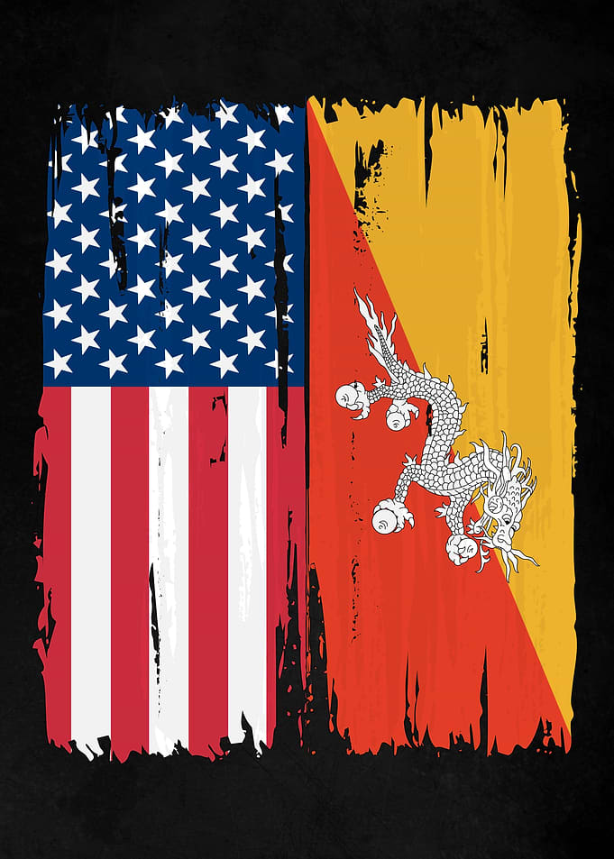 USA Bhutan Split Flag