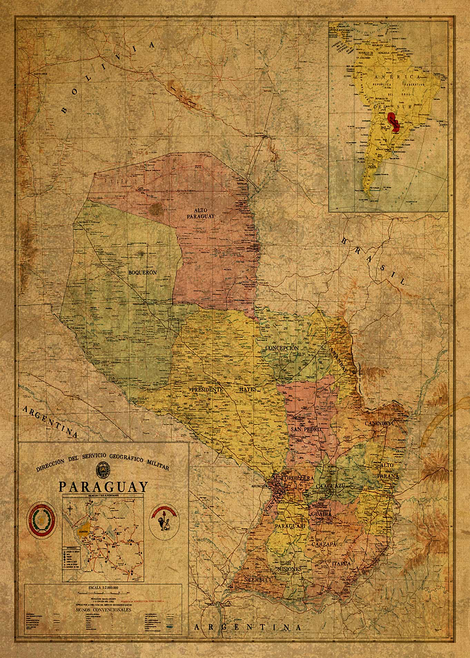Vintage Map of Paraguay