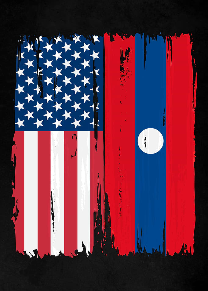 USA Laos Split Flag